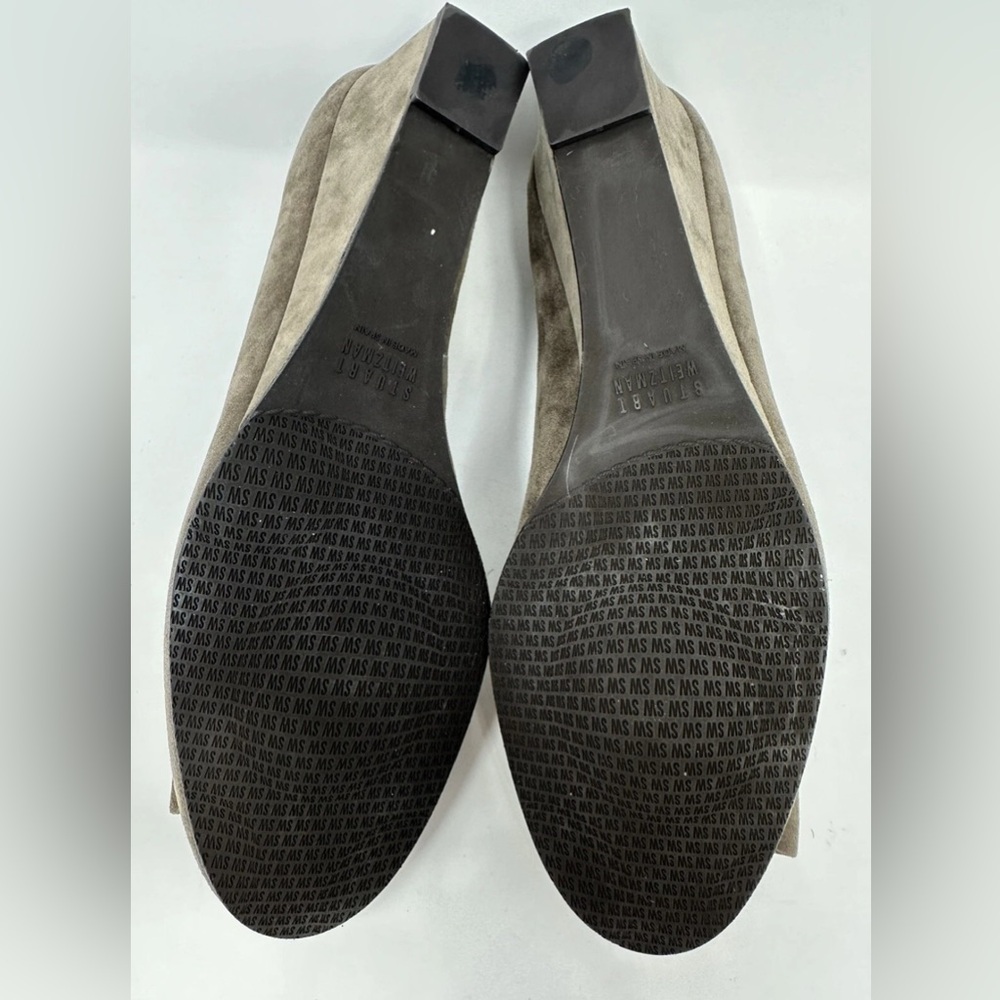 Stuart Weitzman Brown Taupe Suede Slip On‎ Wedge Heels Buckle Womens 10 - Picture 11 of 13